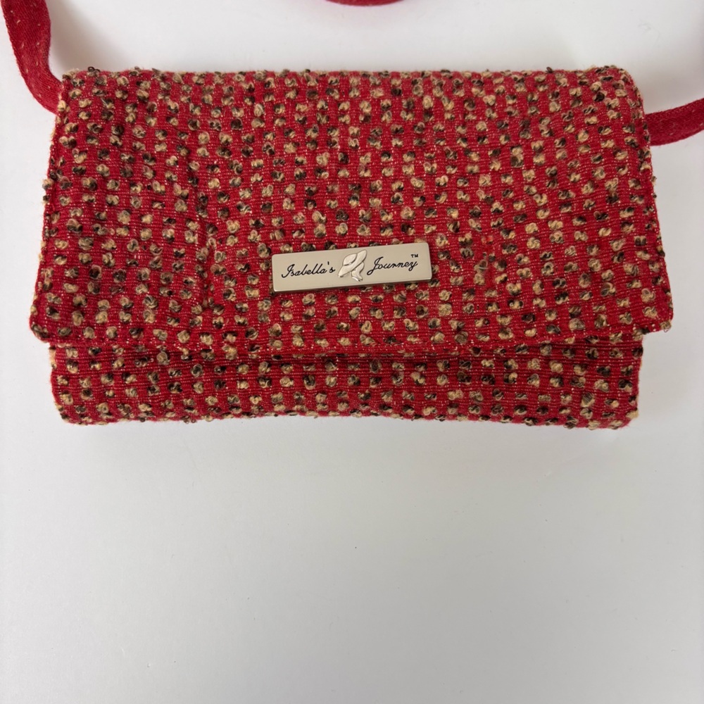 Isabella's Journey Crossbody Bag Textured Cobblestone Wallet with Strap Red - Picture 3 of 16